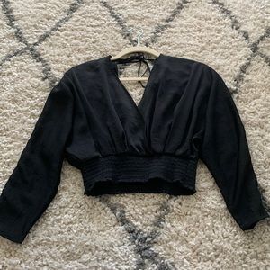 Express black faux satin top